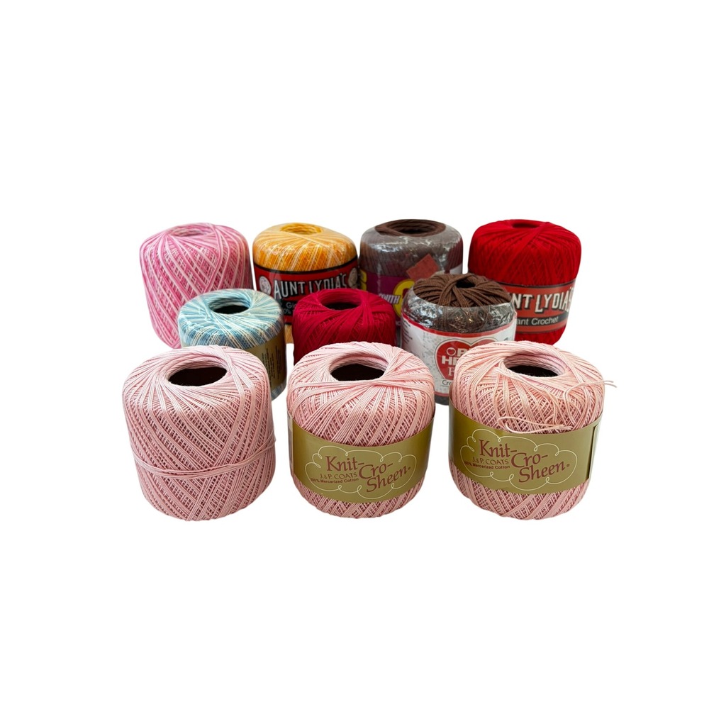 Aunt Lydia J&P Coats Crochet Thread Lot 10 Spools Pink Red Brown Mixed Good